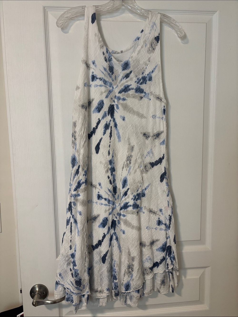 Tempo Paris White Midi Dress with Blue Tie-Dye
